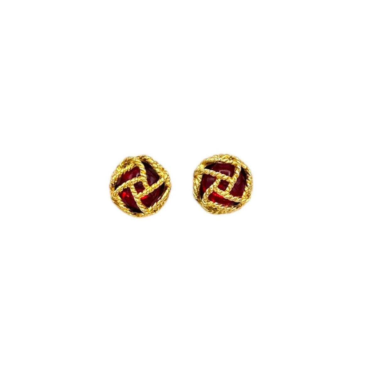 Paolo Gucci Gold Round Red Cabochon Vintage Clip - On Earrings - 24 Wishes Vintage Jewelry