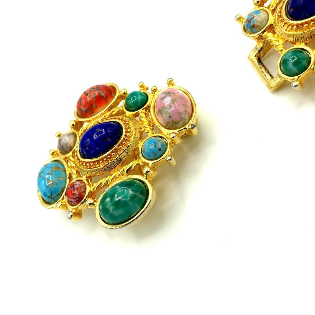 Paquette Gold Multi - Color Cabochon Belt Buckle - 24 Wishes Vintage Jewelry