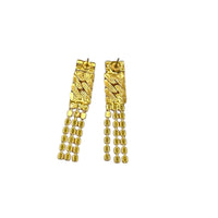 Back of earrings of Vintage Park Lane gold chevron rhinestone necklace and matching pierced earrings displayed on white background.