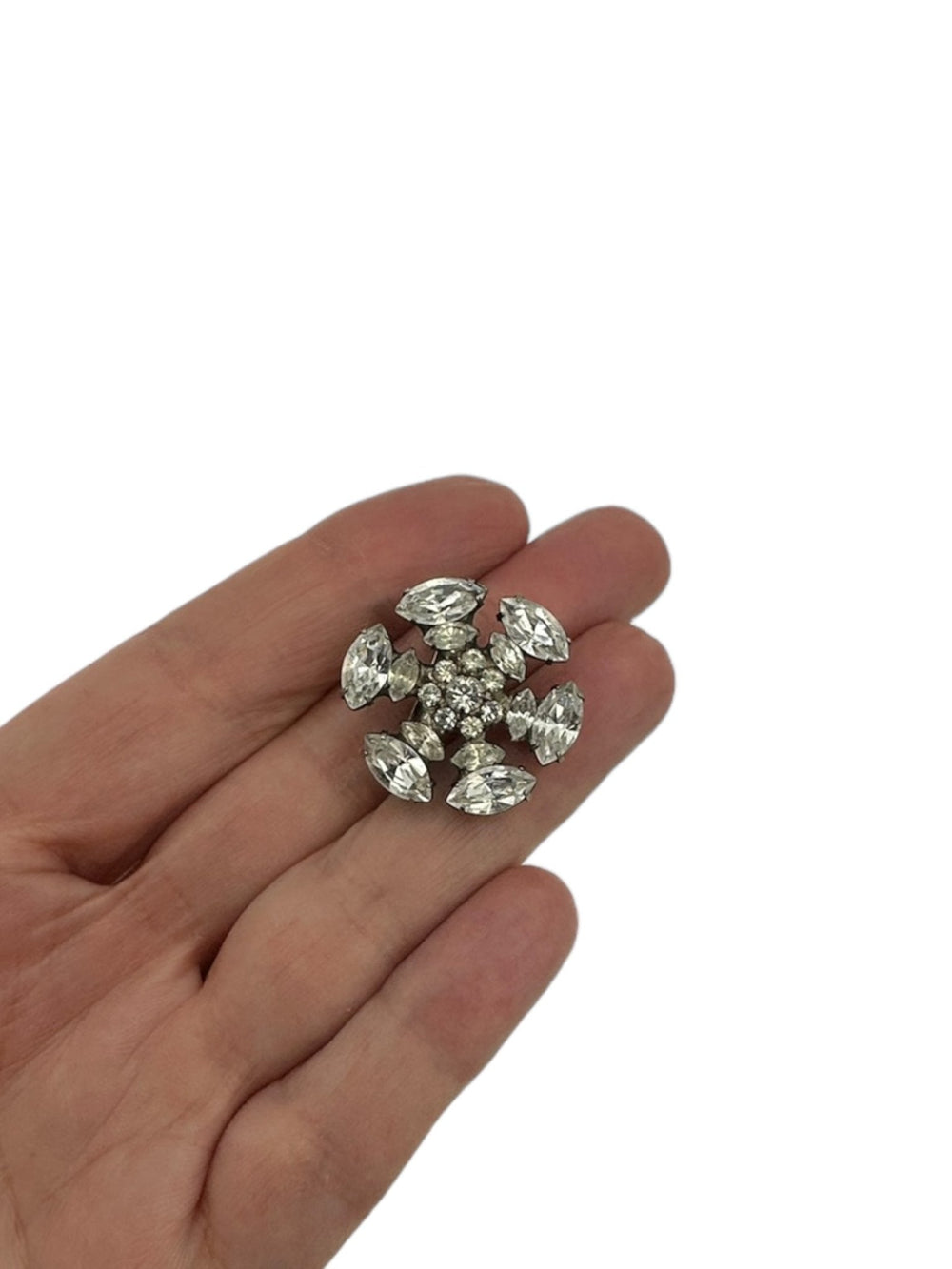 Petite Classic Dorothy Bauer Clear Rhinestone Cluster Brooch - 24 Wishes Vintage Jewelry