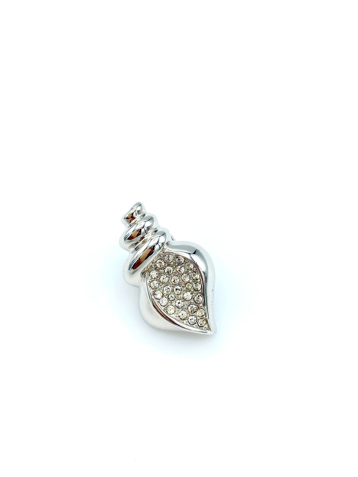 Petite Swarovski Silver Shell Rhinestone Vintage Pin - 24 Wishes Vintage Jewelry