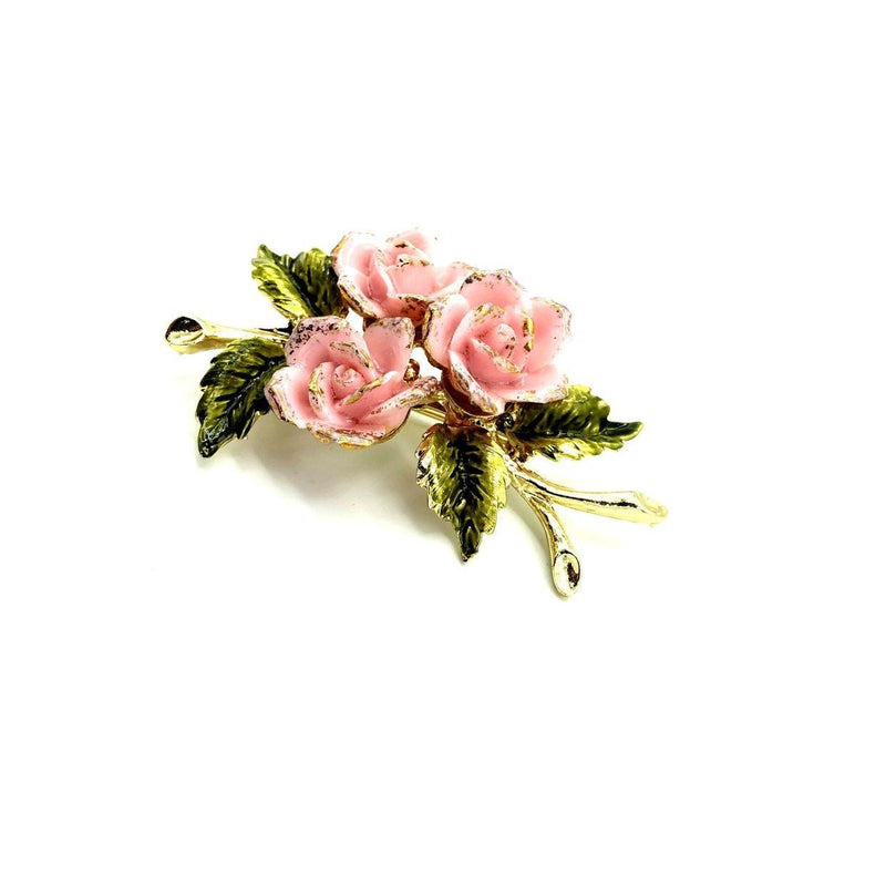 Pink Glass Coro Rose Flower Brooch - 24 Wishes Vintage Jewelry