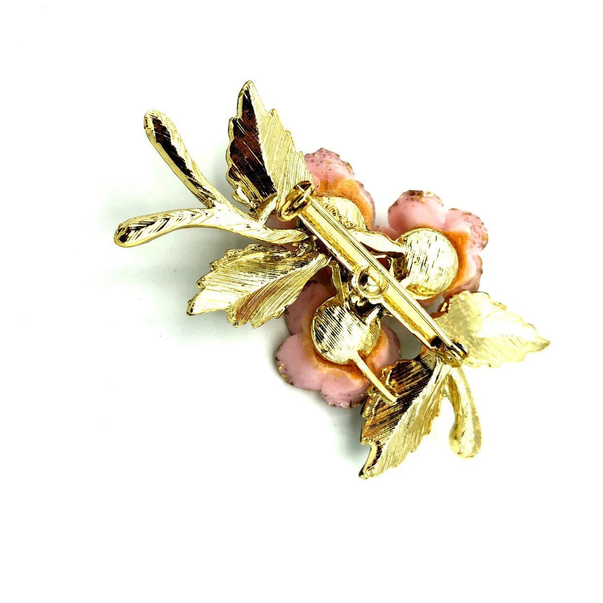 Pink Glass Coro Rose Flower Brooch - 24 Wishes Vintage Jewelry