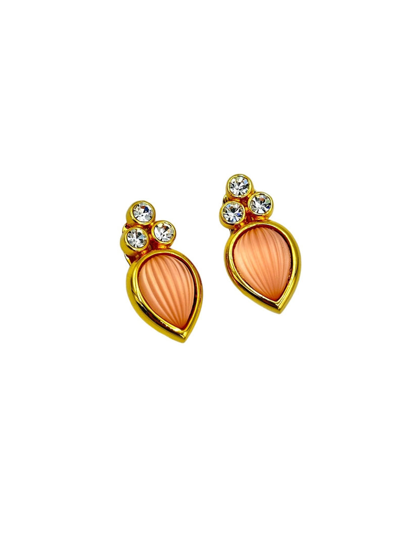 Piscitelli Gold Pink Frosted Glass Classic Clip - On Earrings - 24 Wishes Vintage Jewelry