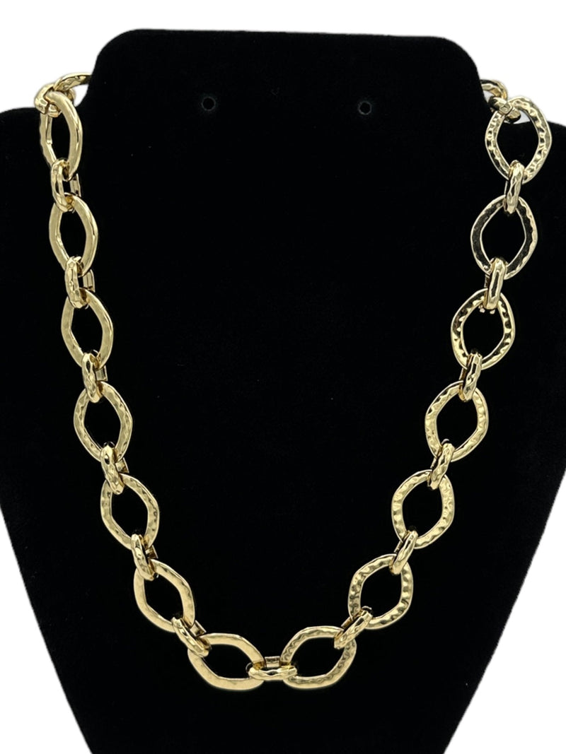 Premier Design Shiny Gold Hammered Link Layering Necklace - 24 Wishes Vintage Jewelry