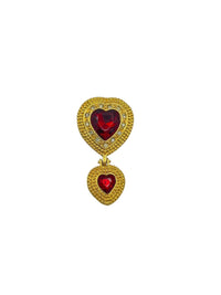 Red Double Heart Dangle Gold Brooch by Victoria Secret - 24 Wishes Vintage Jewelry