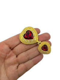 Red Double Heart Dangle Gold Brooch by Victoria Secret - 24 Wishes Vintage Jewelry