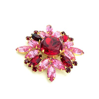 Red & Pink Rhinestone Large Vintage Brooch Pin - 24 Wishes Vintage Jewelry