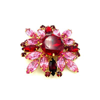 Red & Pink Rhinestone Large Vintage Brooch Pin - 24 Wishes Vintage Jewelry