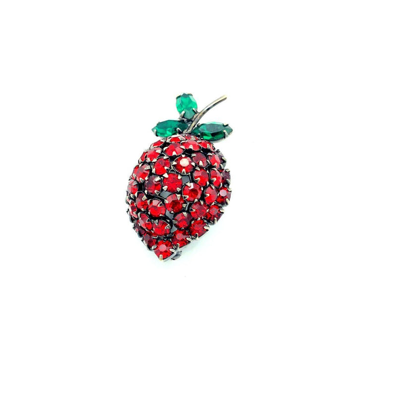 Red Strawberry Rhinestone Vintage Brooch by Warner - 24 Wishes Vintage Jewelry