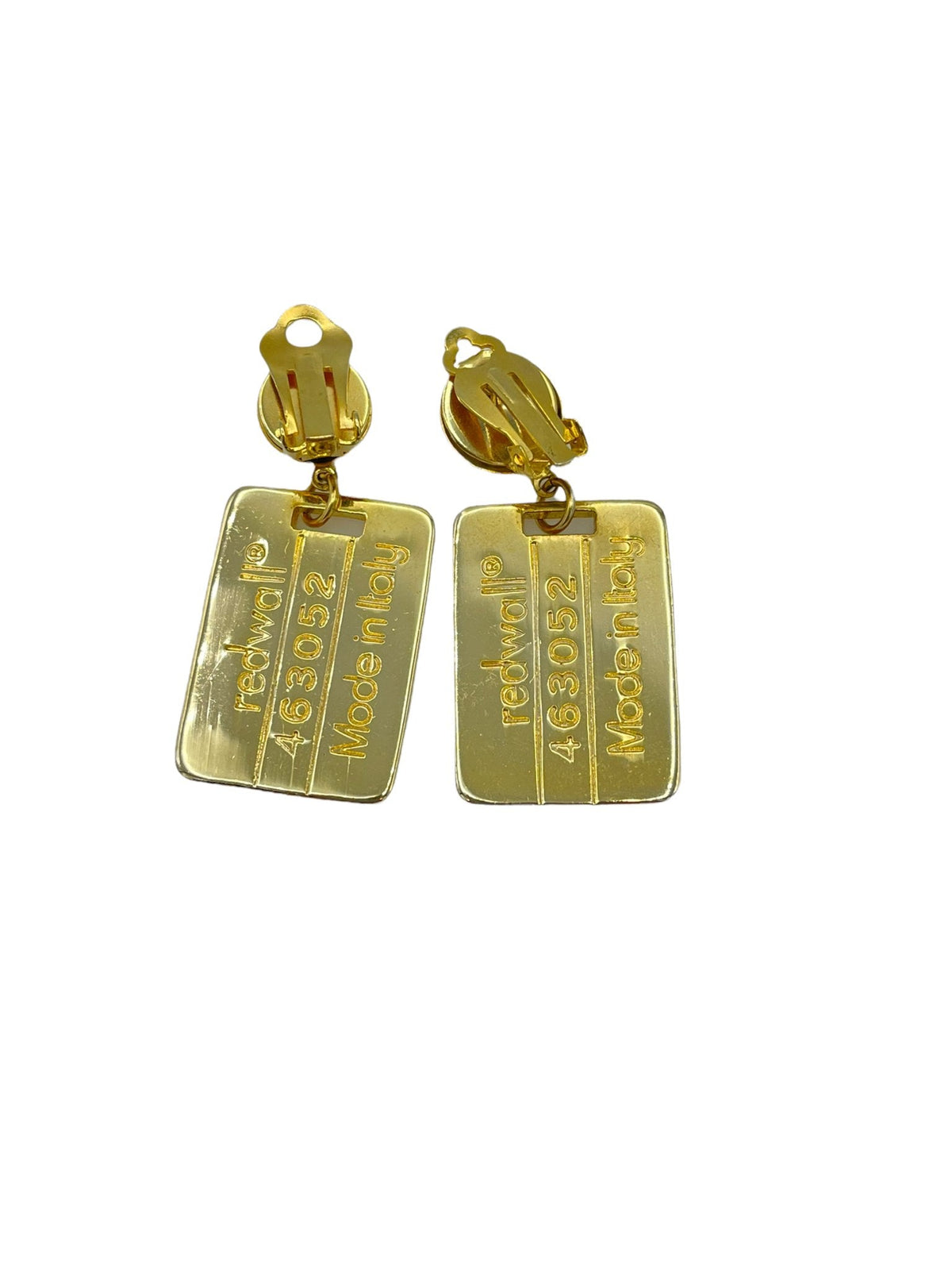 Redwall MOSCHINO Vintage Gold Dog Tag Dangle Clip - On Earrings - 24 Wishes Vintage Jewelry