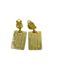 Redwall MOSCHINO Vintage Gold Dog Tag Dangle Clip - On Earrings - 24 Wishes Vintage Jewelry