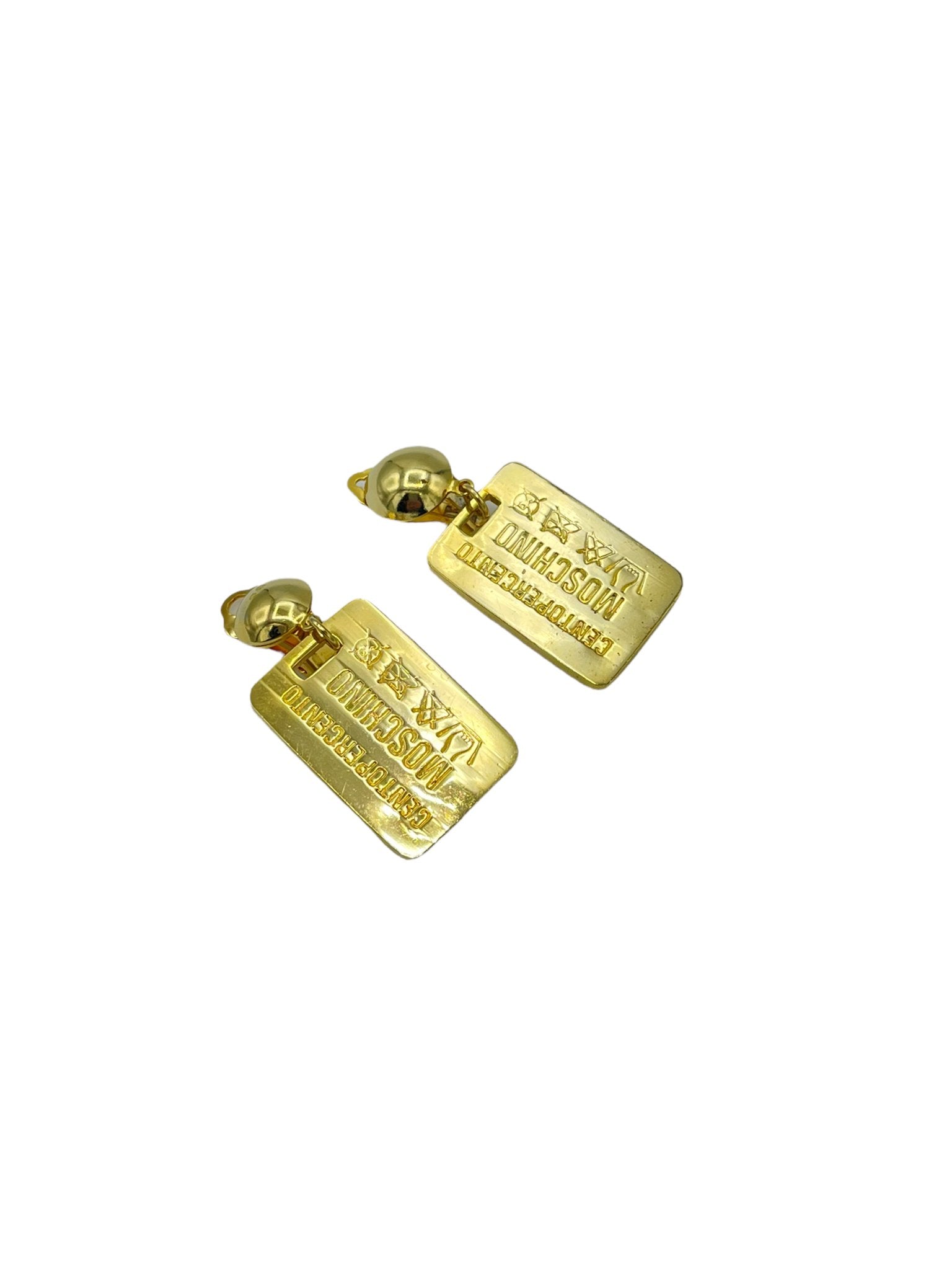 Redwall MOSCHINO Vintage Gold Dog Tag Dangle Clip-On