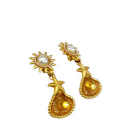 Robert Rose Gold Shell & Starfish Dangle Drop Clip - On Statement Coastal Vintage Earrings 24 Wishes Vintage Jewelry