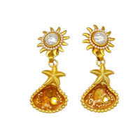 Robert Rose Gold Shell & Starfish Dangle Drop Clip - On Statement Coastal Vintage Earrings 24 Wishes Vintage Jewelry