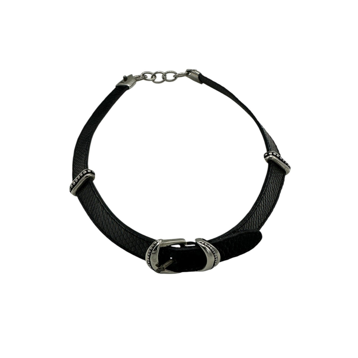 Necklaces & PendantsRon Rizzo Statement Silver Belt Buckle Black Leather 1980s Necklace