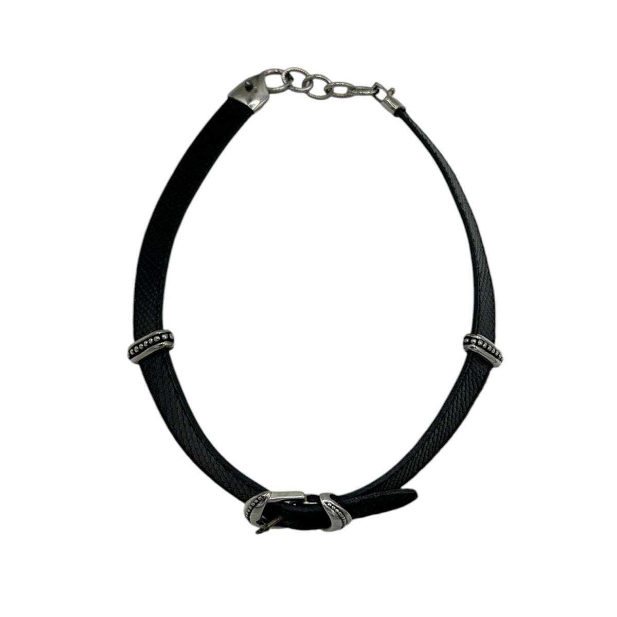 Necklaces & PendantsRon Rizzo Statement Silver Belt Buckle Black Leather 1980s Necklace