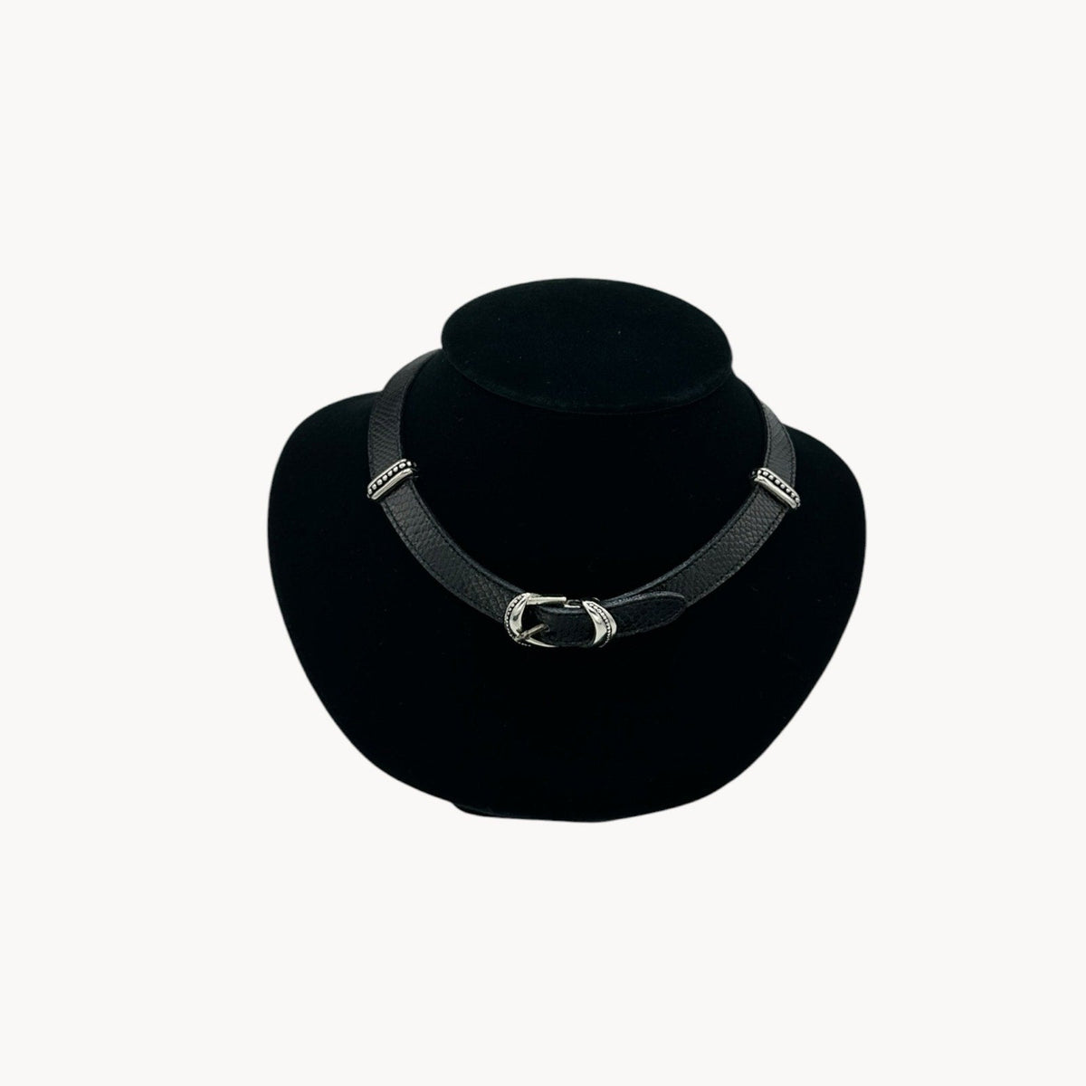Necklaces & PendantsRon Rizzo Statement Silver Belt Buckle Black Leather 1980s Necklace
