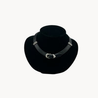 Necklaces & PendantsRon Rizzo Statement Silver Belt Buckle Black Leather 1980s Necklace