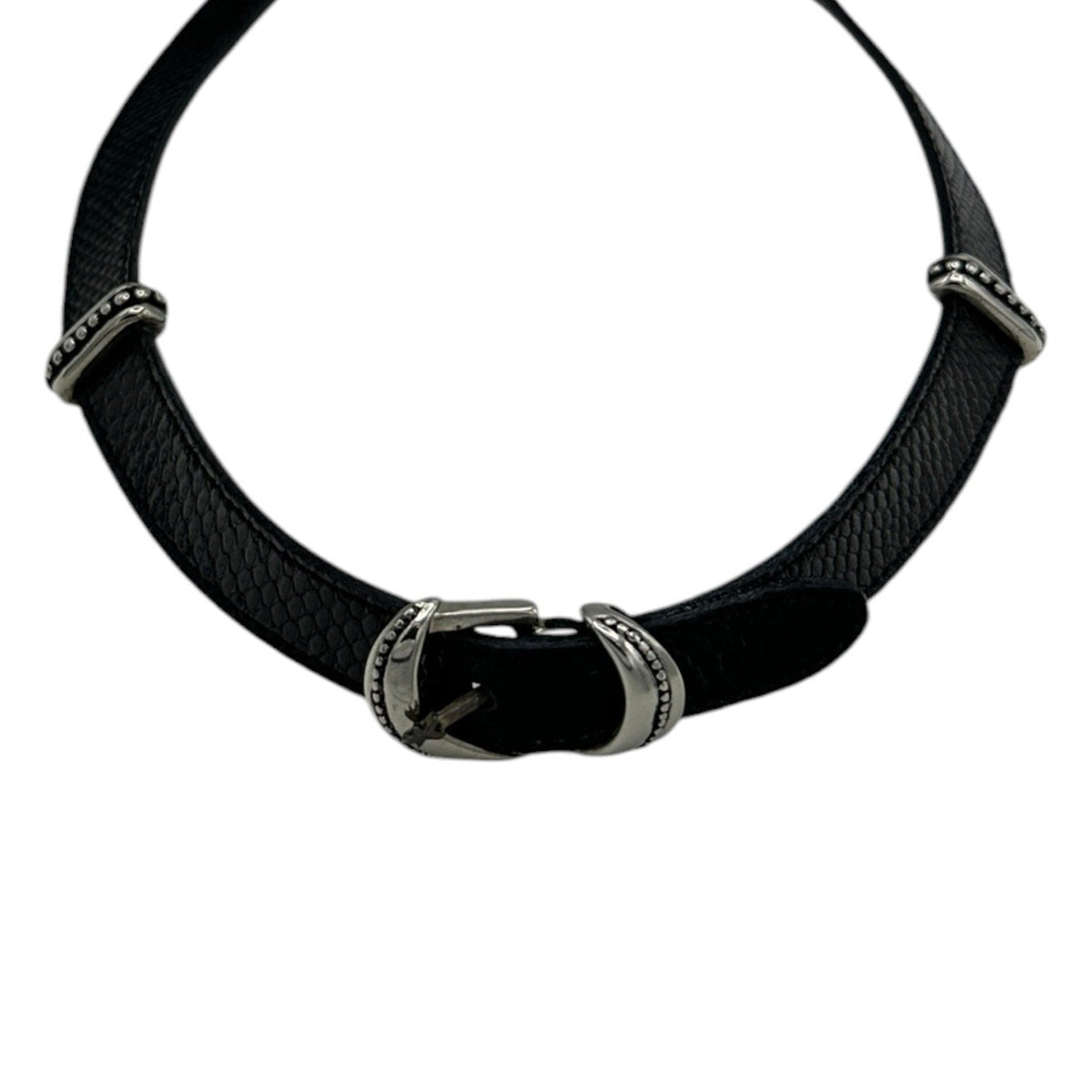 Necklaces & PendantsRon Rizzo Statement Silver Belt Buckle Black Leather 1980s Necklace