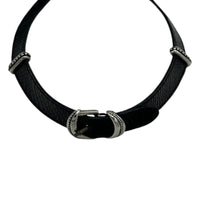 Necklaces & PendantsRon Rizzo Statement Silver Belt Buckle Black Leather 1980s Necklace
