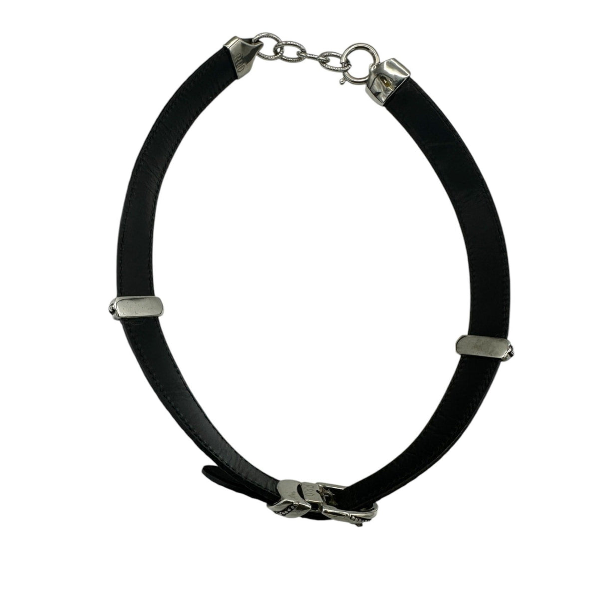 Necklaces & PendantsRon Rizzo Statement Silver Belt Buckle Black Leather 1980s Necklace