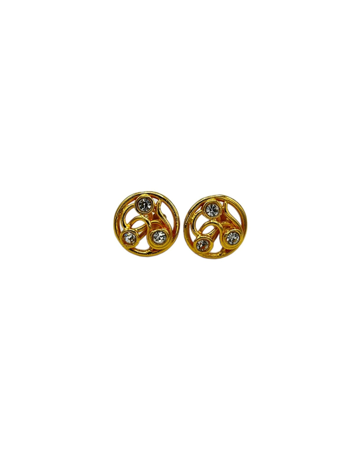 Round Gold Edouard Rambaud Paris Rhinestone Clip - On Earrings - 24 Wishes Vintage Jewelry