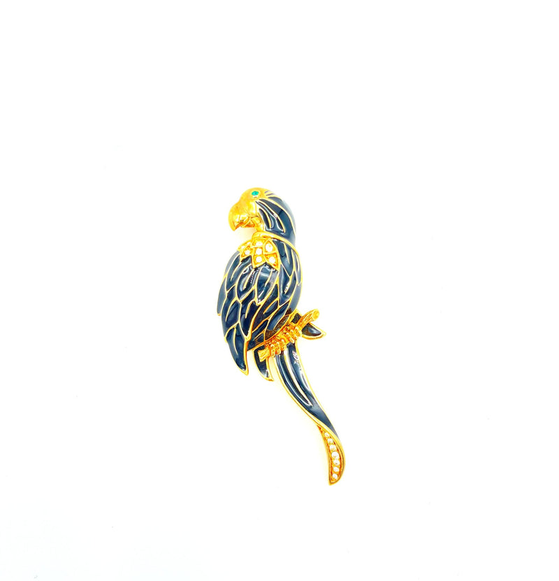 SAL Swarovski Gold Enamel & Crystal Parrot Bird Brooch - 24 Wishes Vintage Jewelry