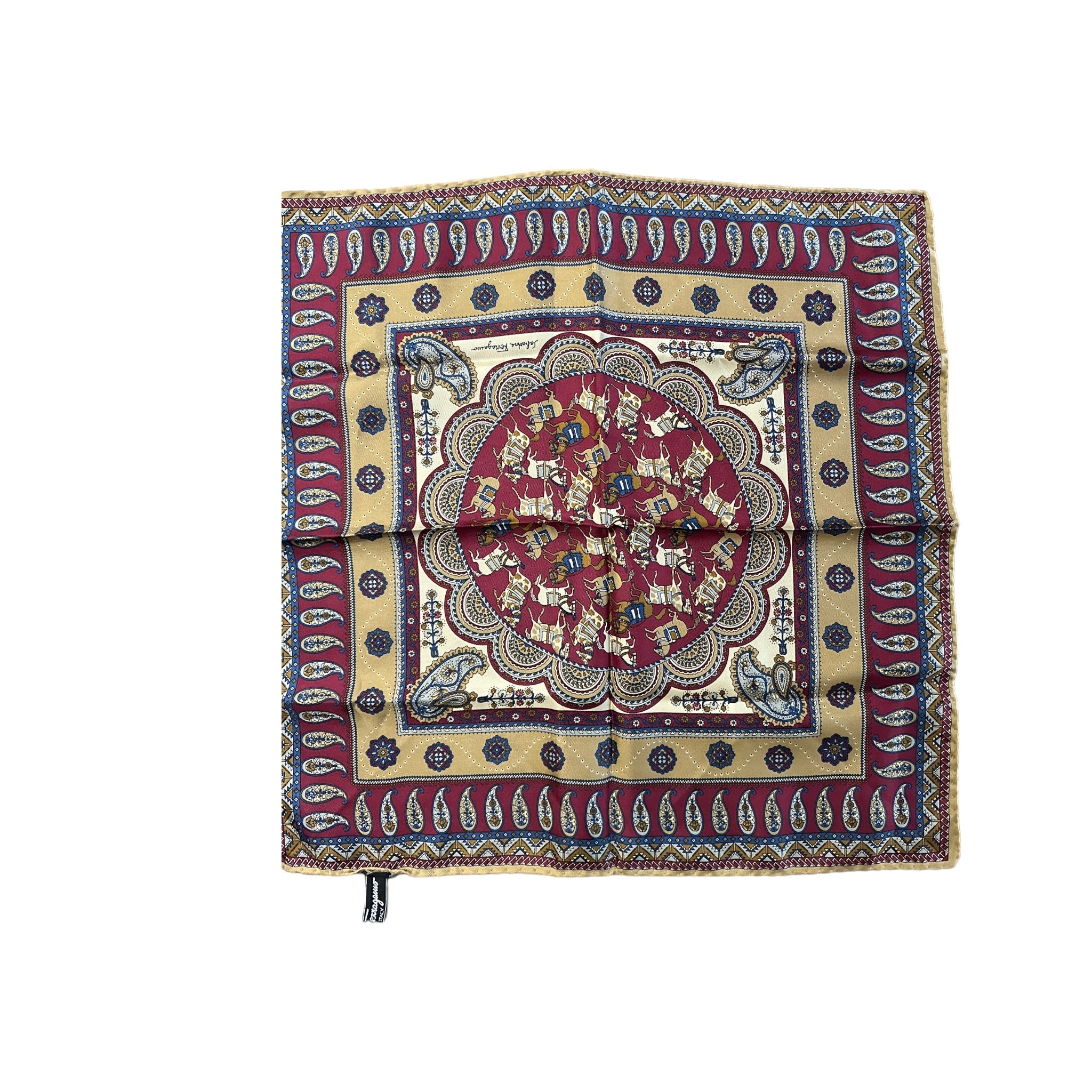 Salvatore Ferragamo 馬と建物のマフラー Salvatore Ferragamo Silk Scarf – Equestrian Horses & Paisley