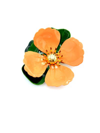 Sarah Coventry Orange Tahitian Enamel Flower Vintage Brooch - 24 Wishes Vintage Jewelry