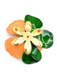 Sarah Coventry Orange Tahitian Enamel Flower Vintage Brooch - 24 Wishes Vintage Jewelry