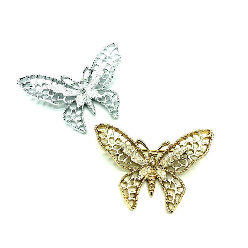 Sarah Coventry Silver & Gold Butterfly Brooch Set - 24 Wishes Vintage Jewelry