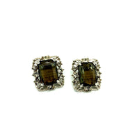 Sarah Coventry Smokey Topaz Glass Silver Clip - On Earrings - 24 Wishes Vintage Jewelry