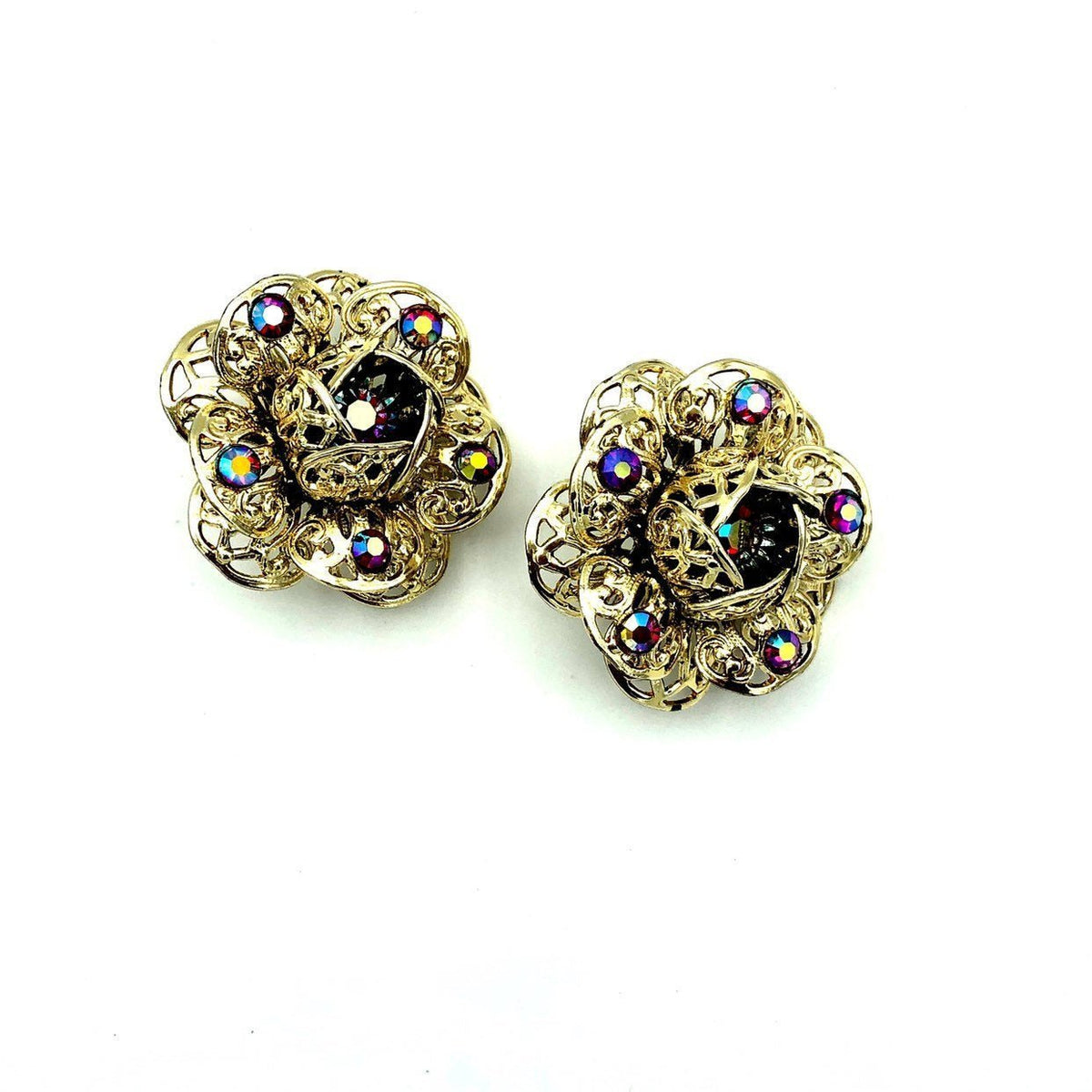 Sarah Coventry Vintage Gold Filigree Flower Clip - On Earrings - 24 Wishes Vintage Jewelry