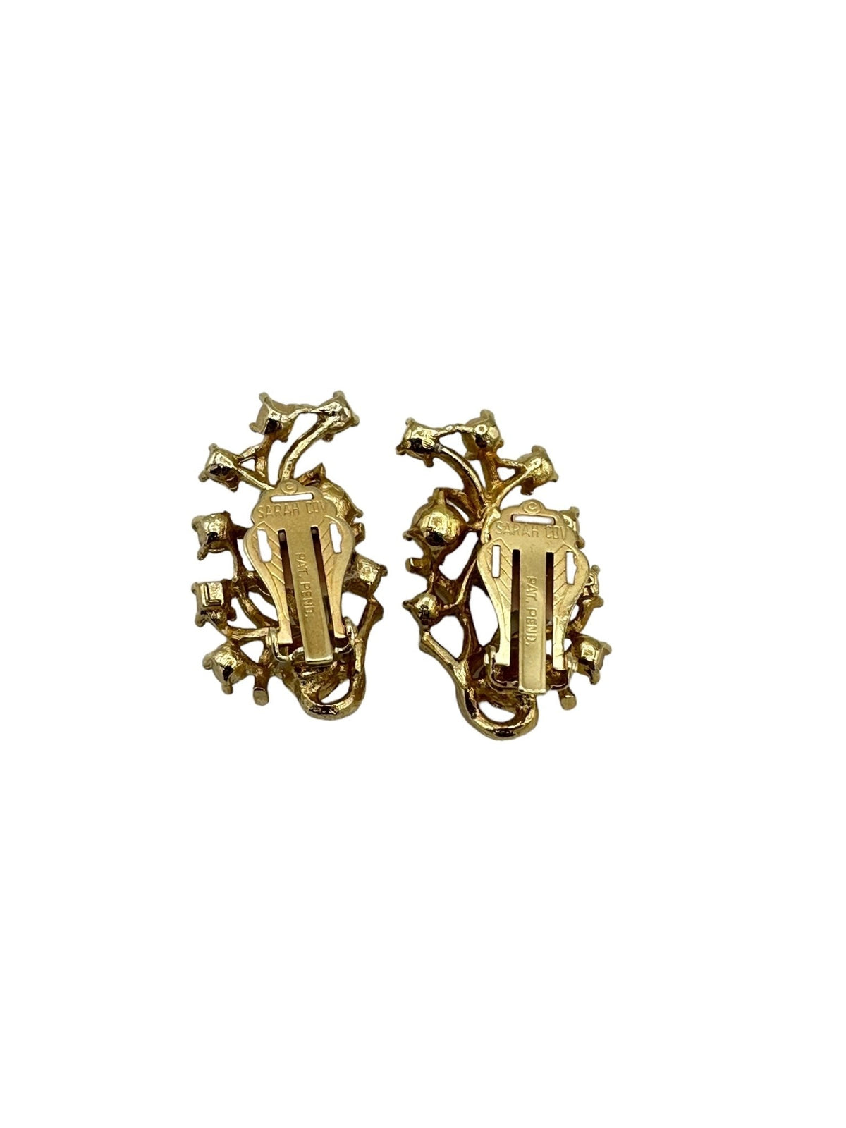 Sarah Coventry Vintage Jewelry Gold Vine Rhinestone Clip - On Earrings - 24 Wishes Vintage Jewelry