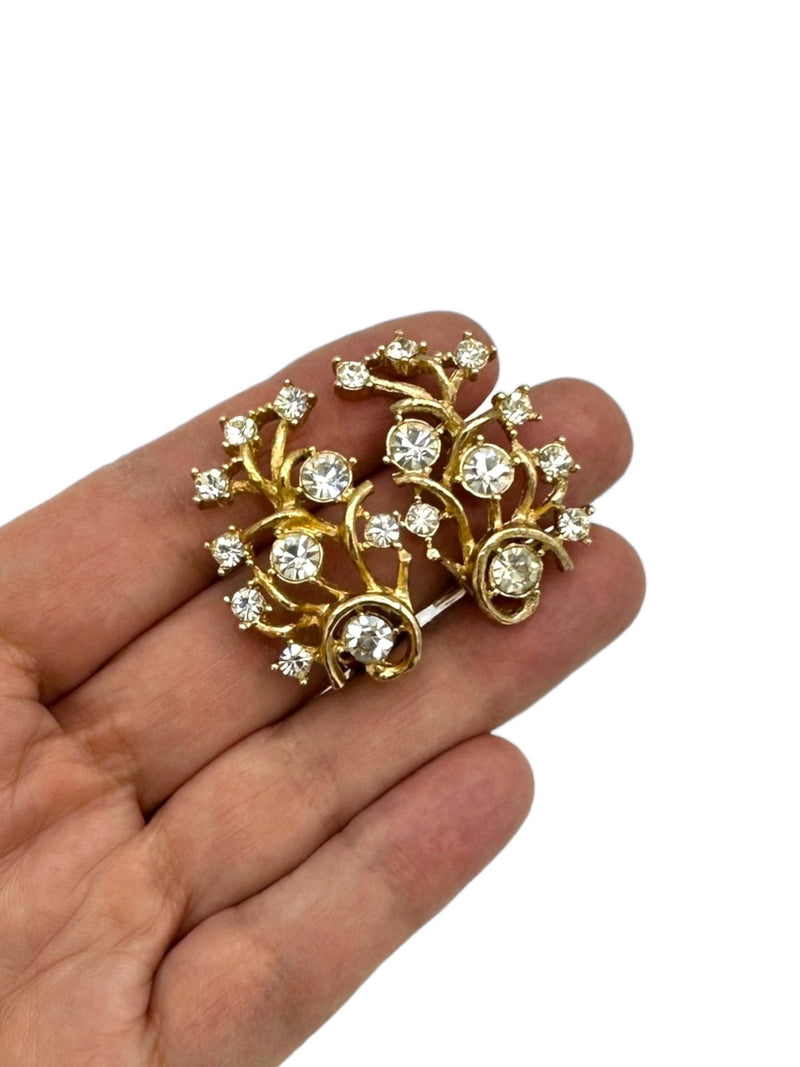 Sarah Coventry Vintage Jewelry Gold Vine Rhinestone Clip - On Earrings - 24 Wishes Vintage Jewelry