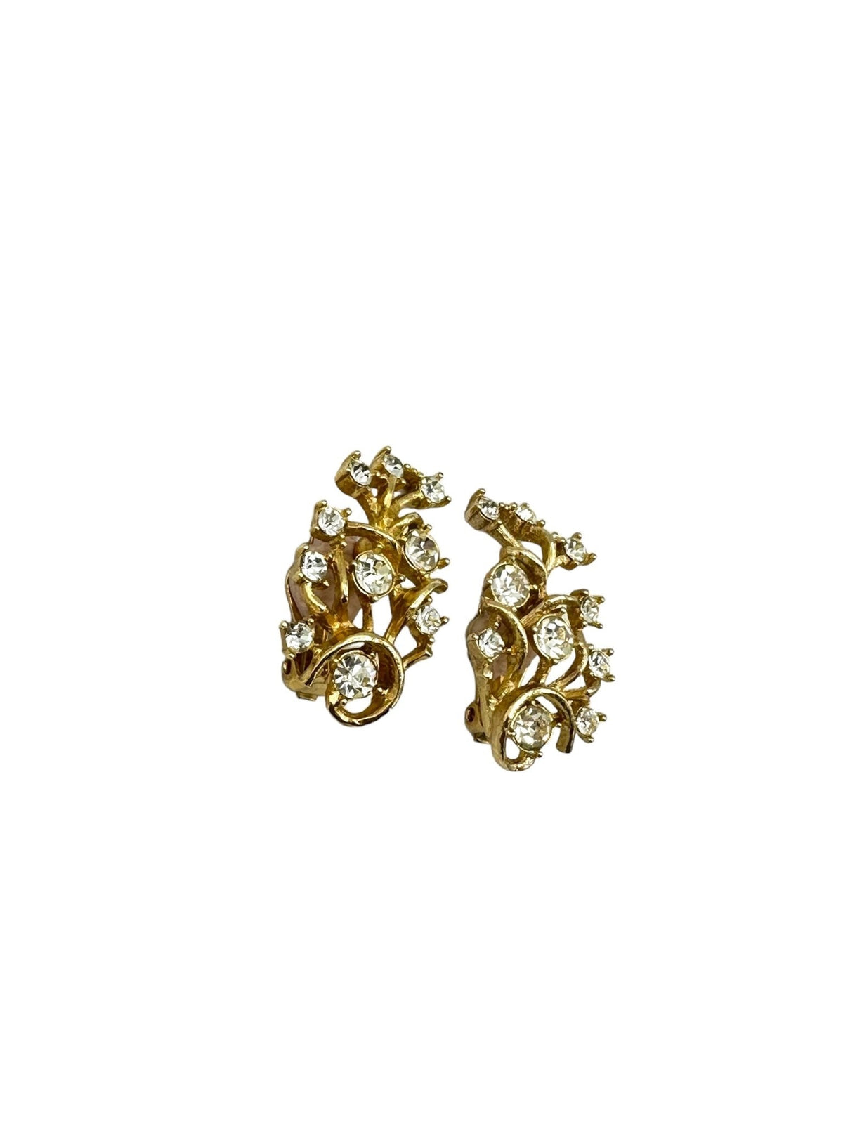 Sarah Coventry Vintage Jewelry Gold Vine Rhinestone Clip - On Earrings - 24 Wishes Vintage Jewelry