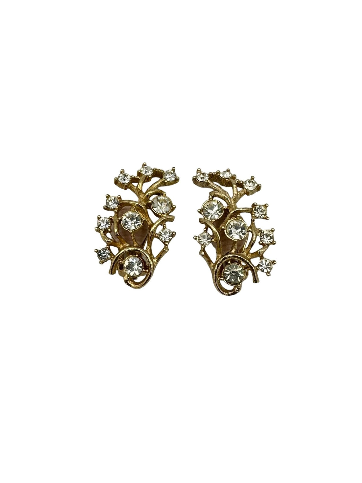 Sarah Coventry Vintage Jewelry Gold Vine Rhinestone Clip - On Earrings - 24 Wishes Vintage Jewelry