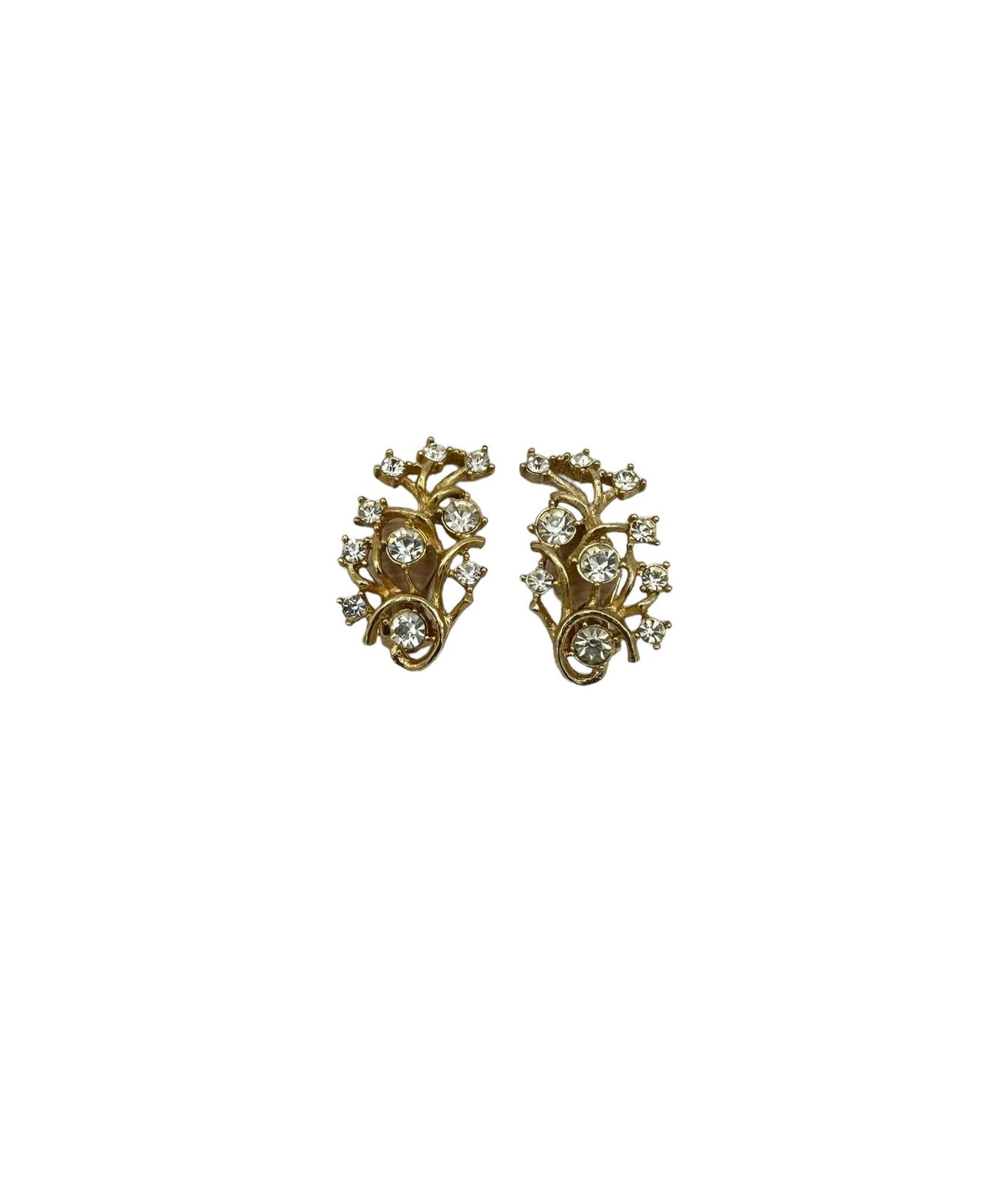 Sarah Coventry Vintage Jewelry Gold Vine Rhinestone Clip - On Earrings - 24 Wishes Vintage Jewelry