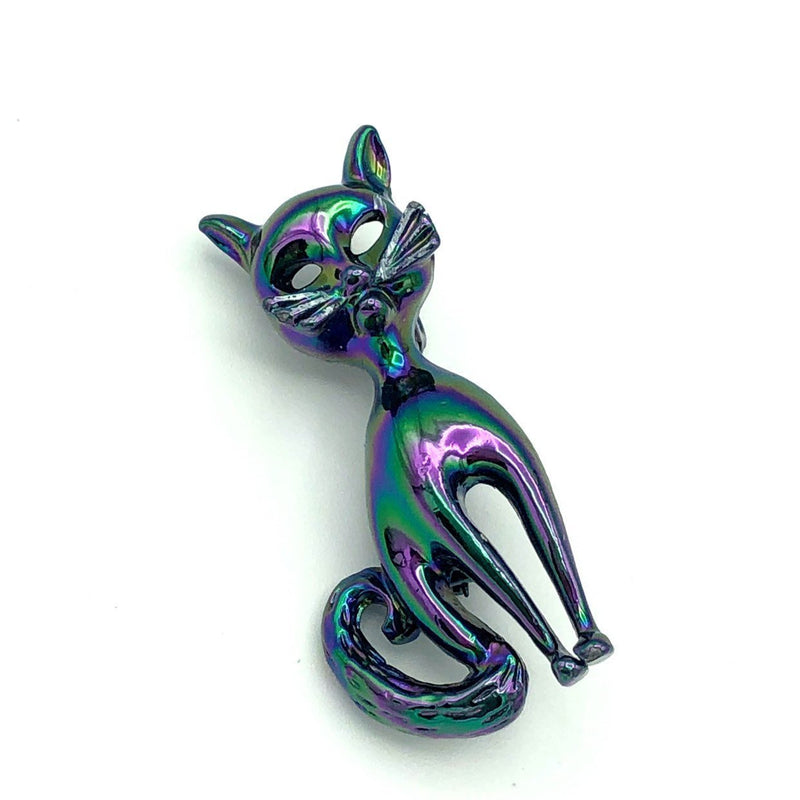 Siamese Cat Purple Iridescent Vintage Brooch - 24 Wishes Vintage Jewelry