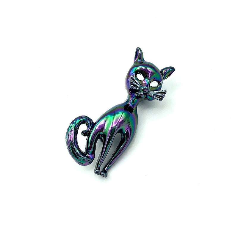 Siamese Cat Purple Iridescent Vintage Brooch - 24 Wishes Vintage Jewelry