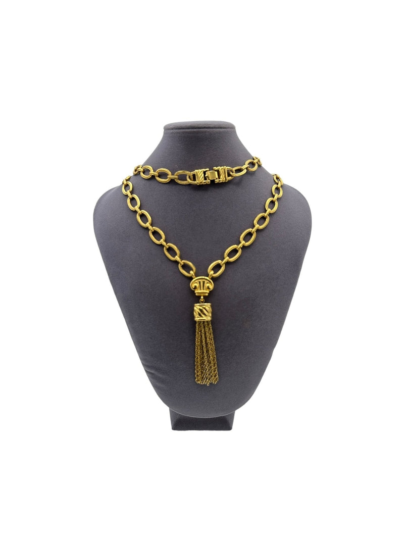 Signed Monet Vintage Jewelry Long Gold Layering Chain Tassel Pendant - 24 Wishes Vintage Jewelry