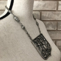 Silver Accessocraft NYC Large Medieval Revival Repousse Vintage Pendant - 24 Wishes Vintage Jewelry