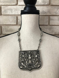 Silver Accessocraft NYC Large Medieval Revival Repousse Vintage Pendant - 24 Wishes Vintage Jewelry