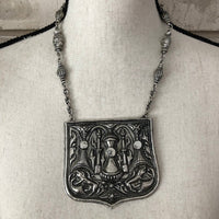 Silver Accessocraft NYC Large Medieval Revival Repousse Vintage Pendant - 24 Wishes Vintage Jewelry