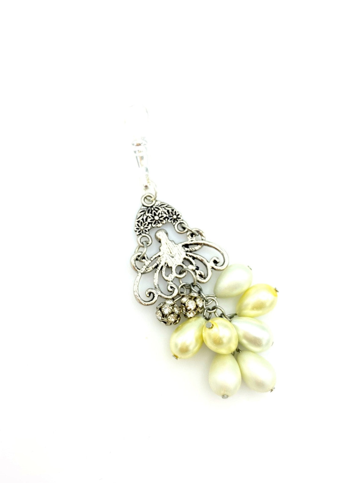 Silver Art Deco Pearl & Rhinestone Charm - 24 Wishes Vintage Jewelry