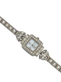 Silver Art Deco Style Clear Rhinestone Dainty Wristwatch - 24 Wishes Vintage Jewelry