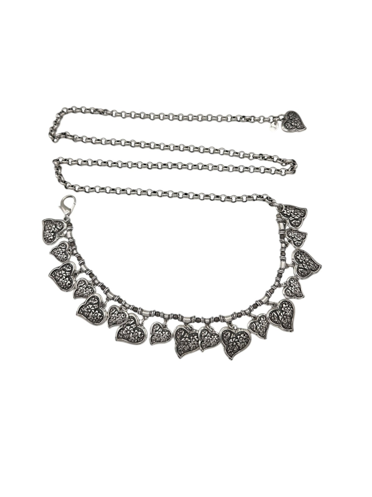 Silver Chain Floral Heart Charm Vintage Belt - 24 Wishes Vintage Jewelry
