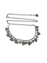 Silver Chain Floral Heart Charm Vintage Belt - 24 Wishes Vintage Jewelry