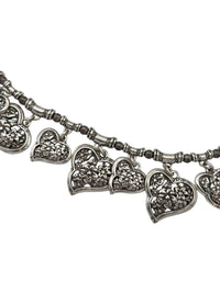Silver Chain Floral Heart Charm Vintage Belt - 24 Wishes Vintage Jewelry